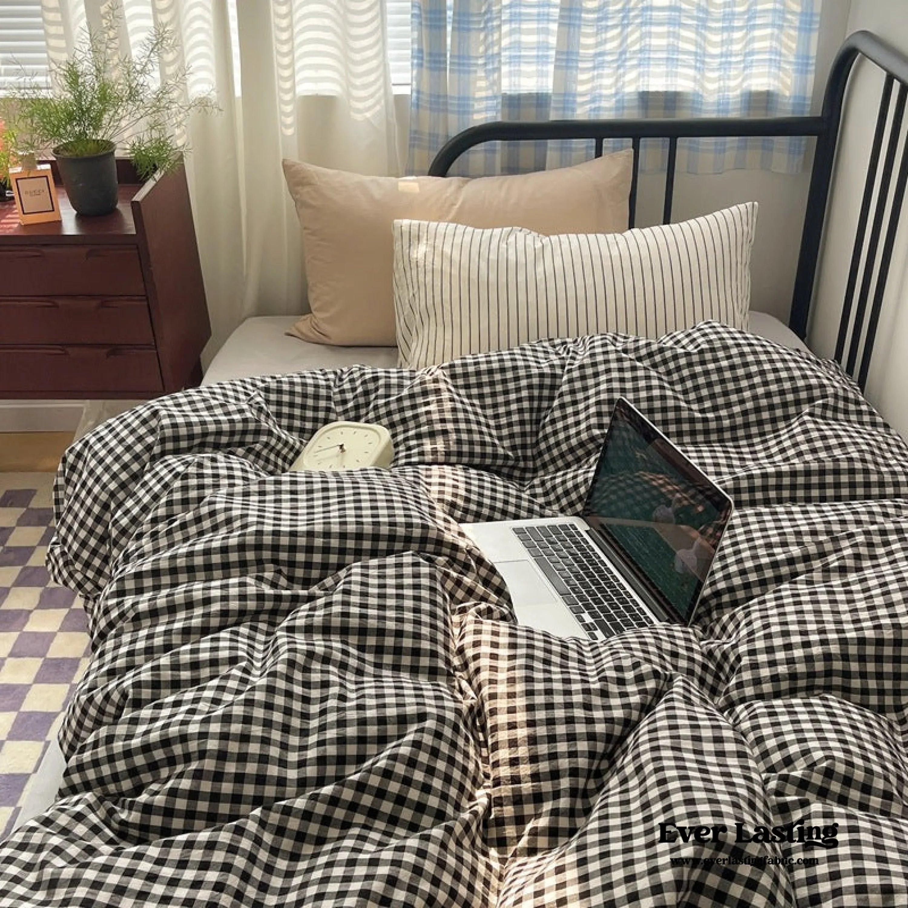 Mixed Gingham Striped Bedding Set / Mint Green Ever Lasting