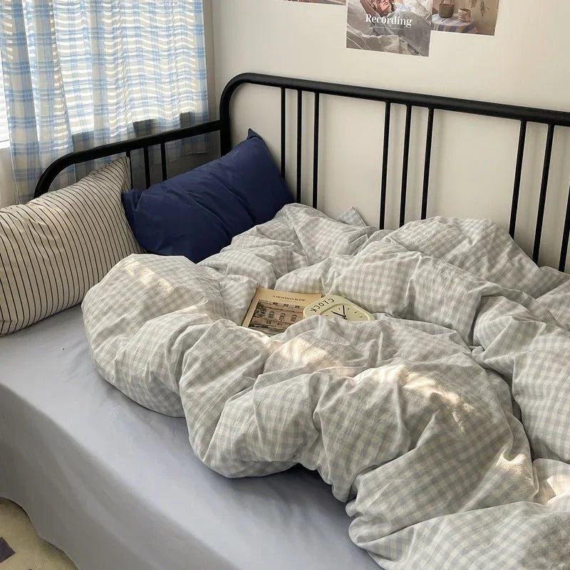 Mixed Gingham Striped Bedding Set / Mint Green Ever Lasting