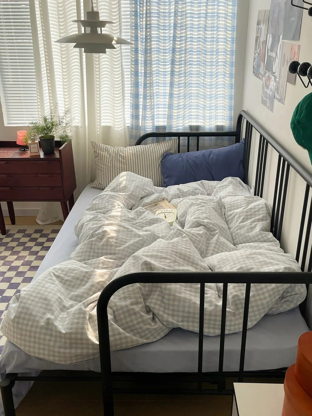 Mixed Gingham Striped Bedding Set / Mint Green Ever Lasting