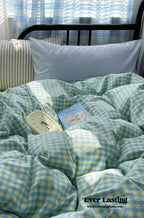 Mixed Gingham Striped Bedding Set / Mint Green Ever Lasting