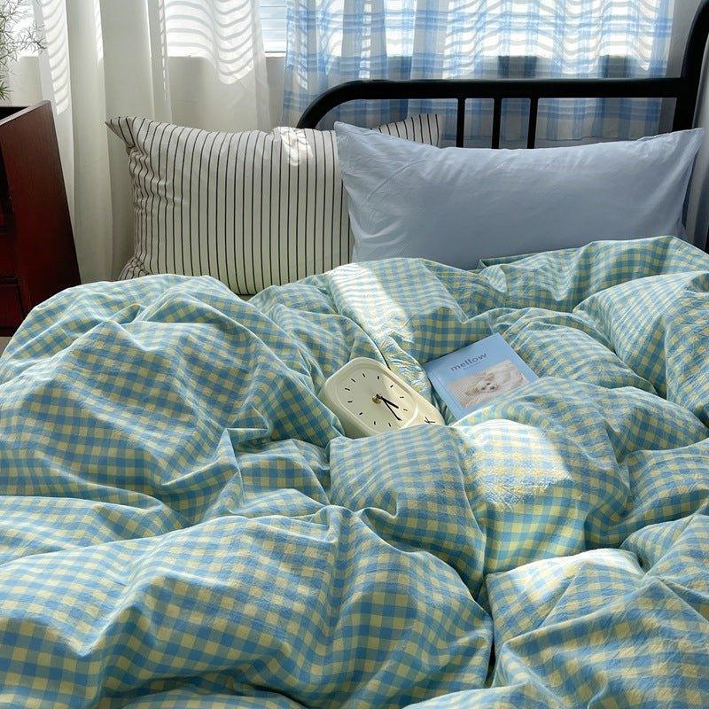 Mixed Gingham Striped Bedding Set / Mint Green Ever Lasting