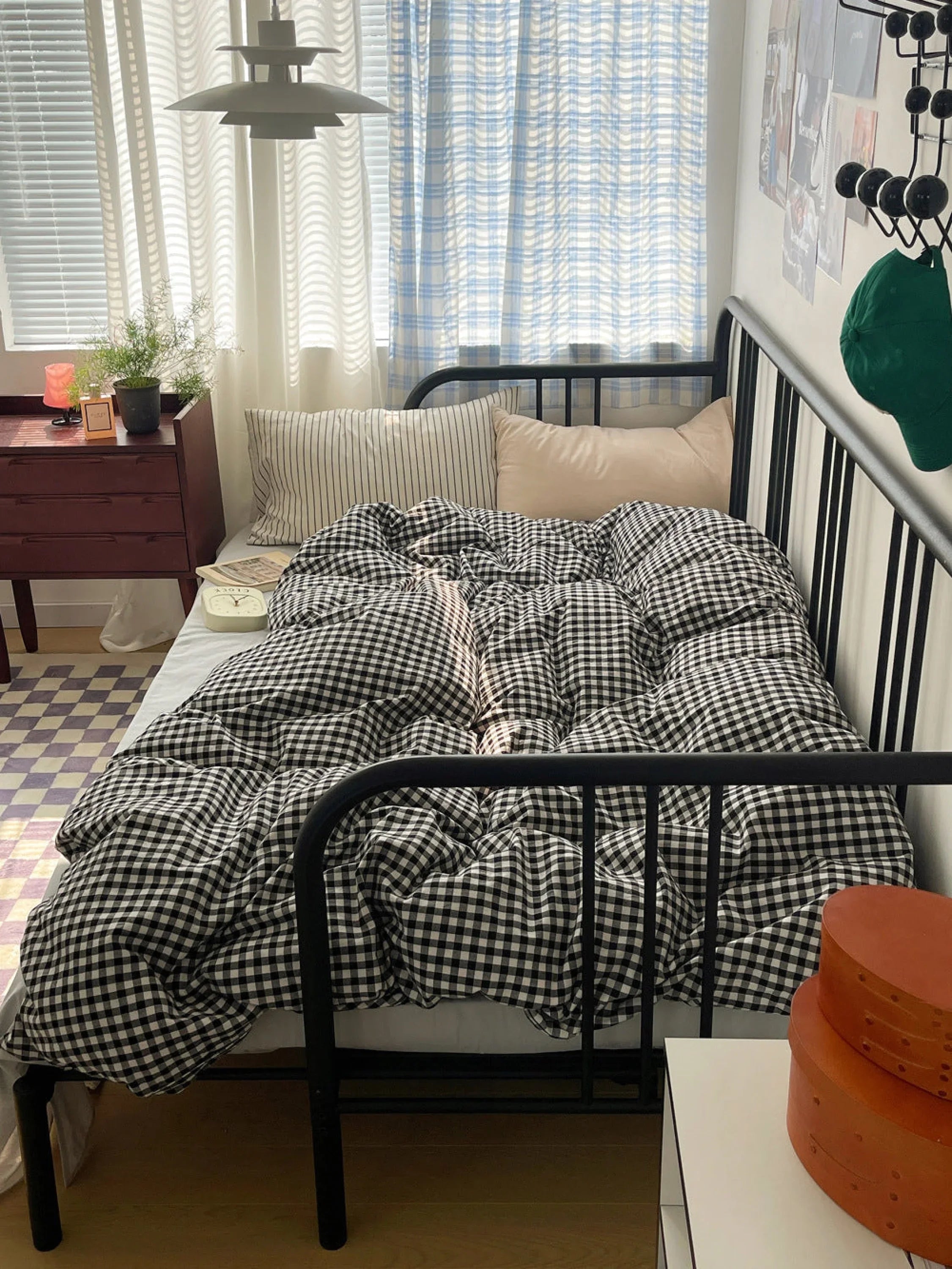 Mixed Gingham Striped Bedding Set / Mint Green Ever Lasting