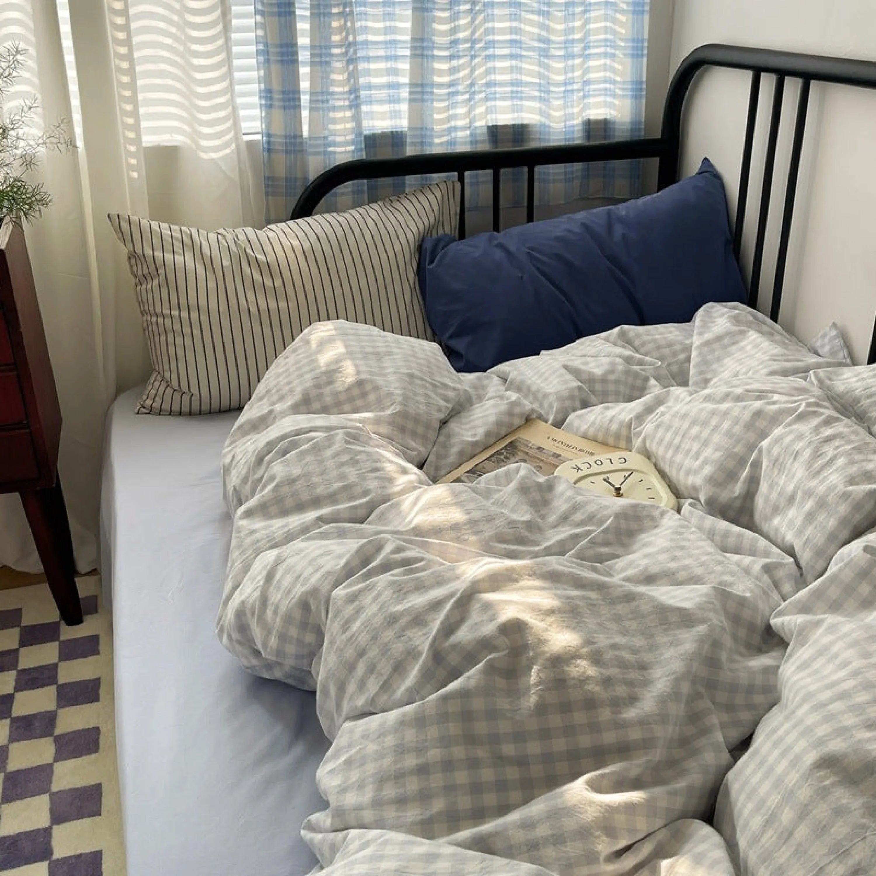 Mixed Gingham Striped Bedding Set / Mint Green Ever Lasting