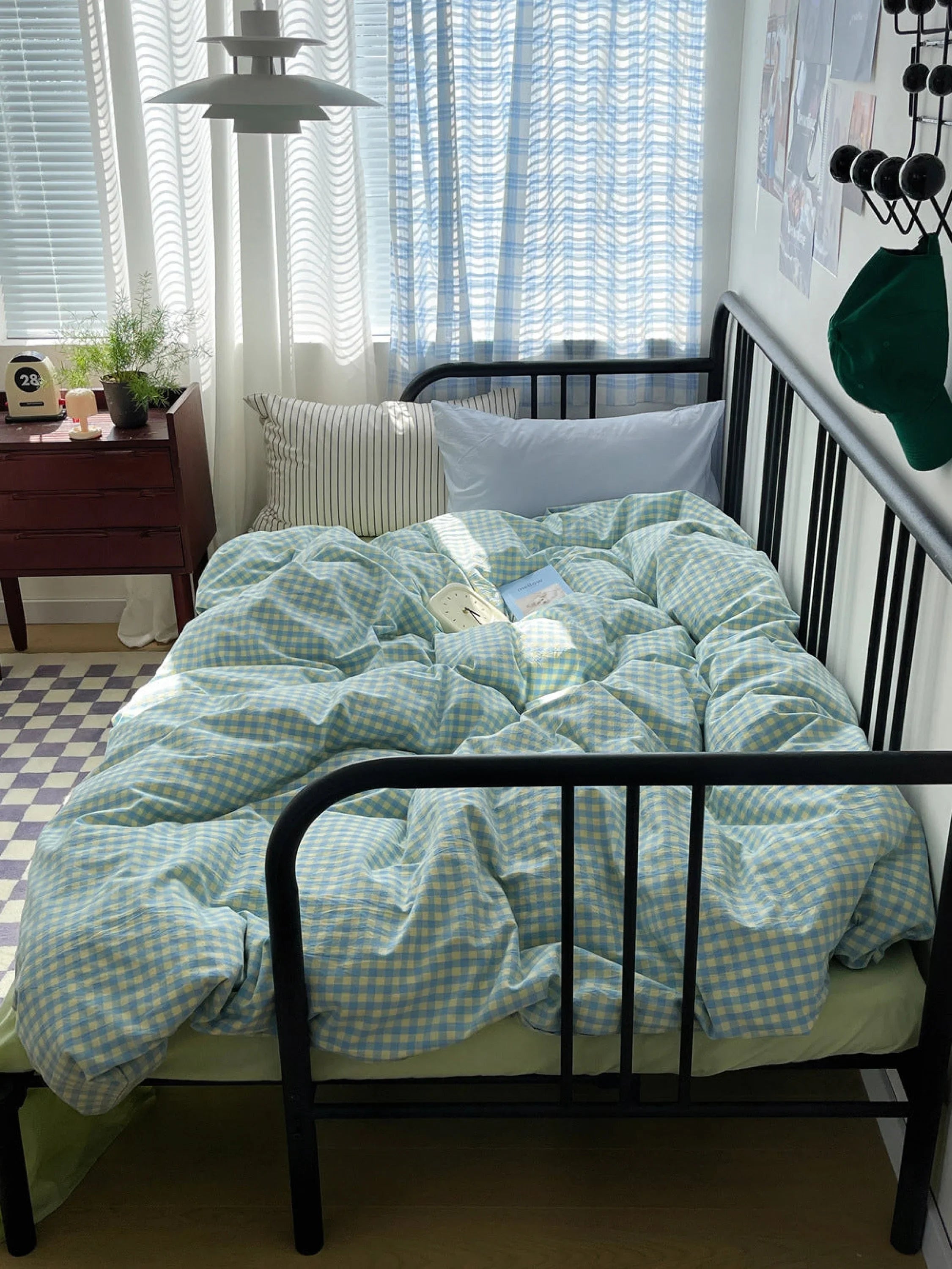 Mixed Gingham Striped Bedding Set / Mint Green Ever Lasting