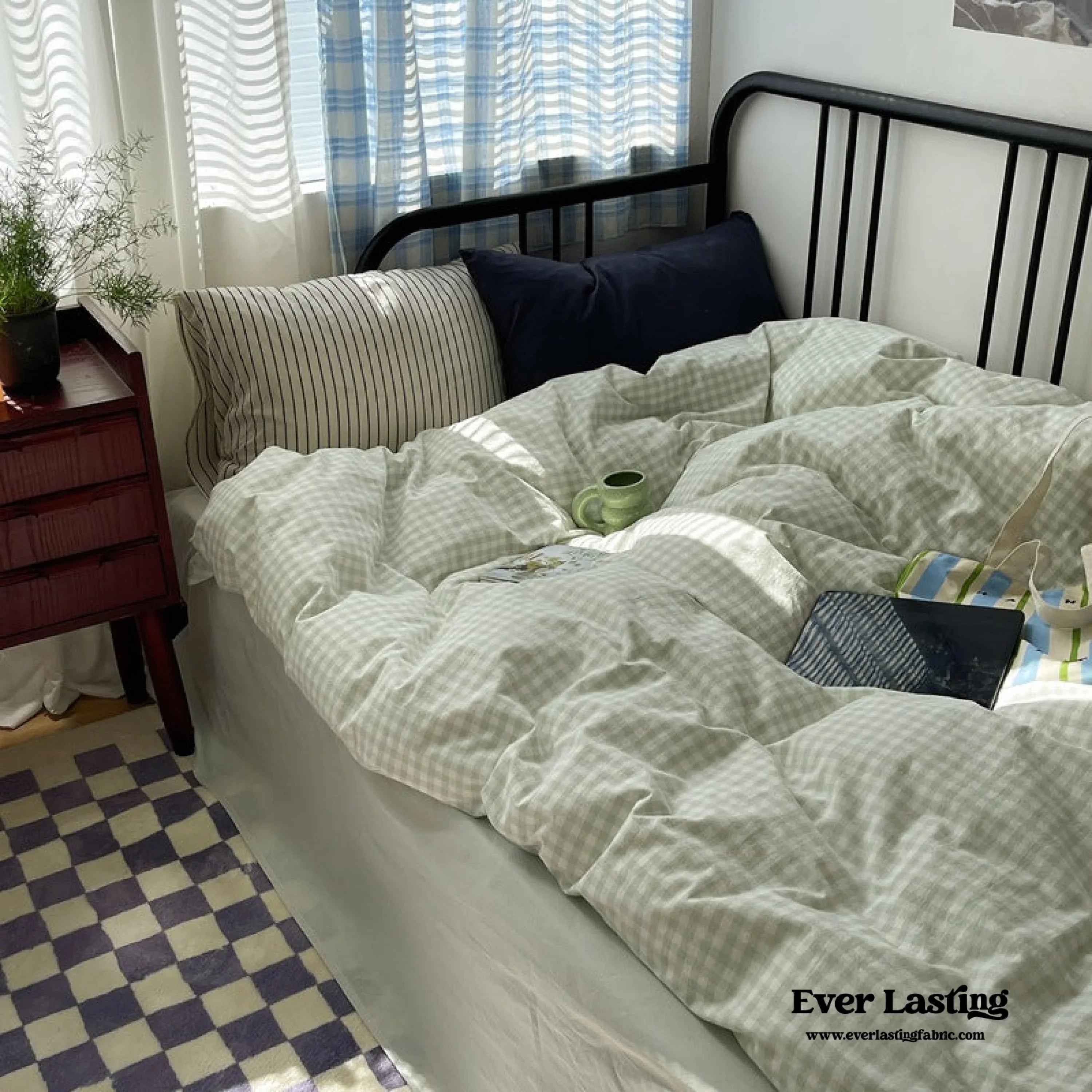 Mixed Gingham Striped Bedding Set / Mint Green Ever Lasting