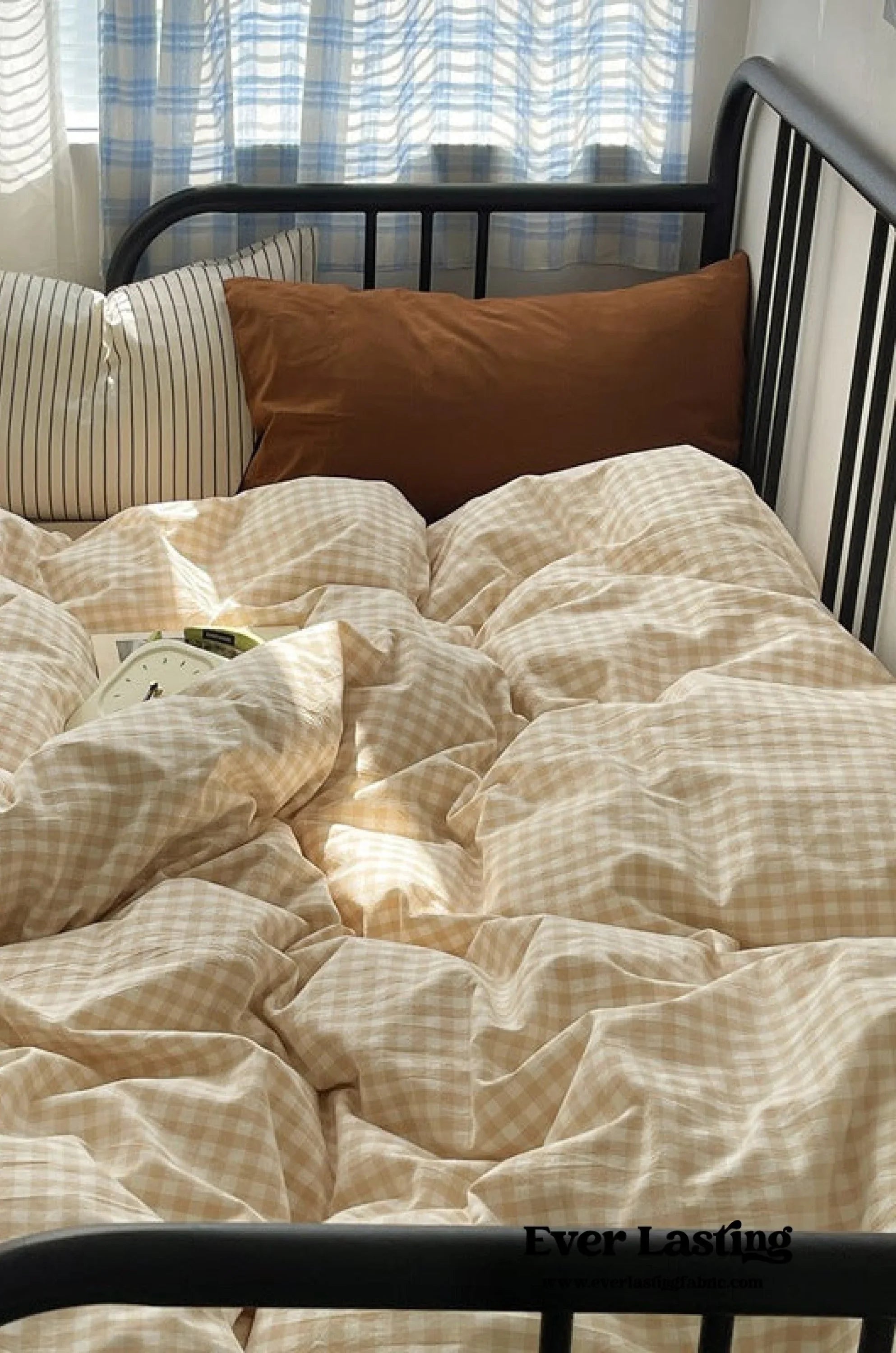 Mixed Gingham Striped Bedding Set / Mint Green