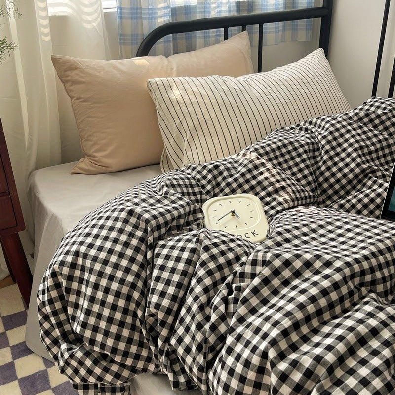 Mixed Gingham Striped Bedding Set / Mint Green