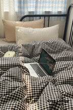 Mixed Gingham Striped Bedding Set / Mint Green