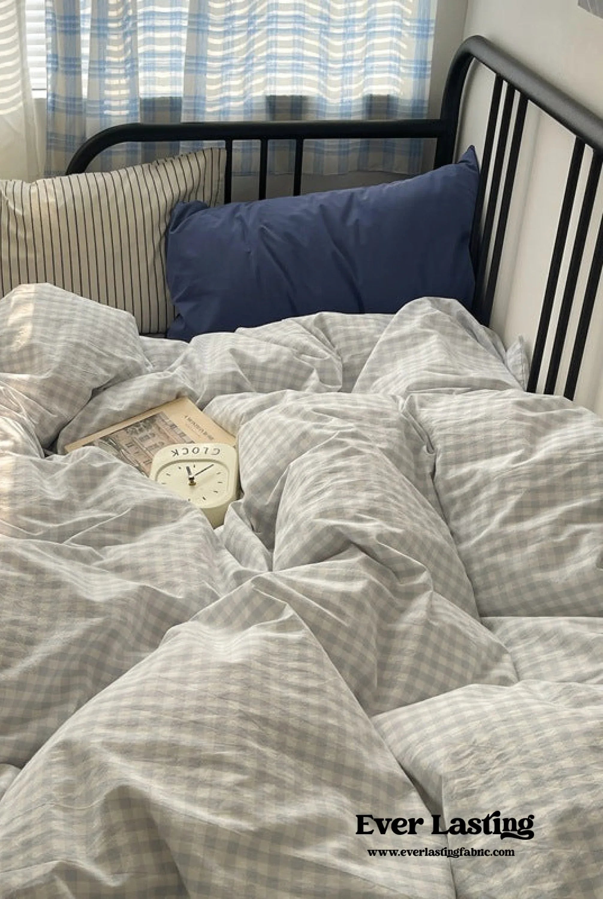 Mixed Gingham Striped Bedding Set / Mint Green