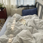 Mixed Gingham Striped Bedding Set / Mint Green
