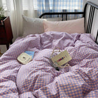 Mixed Gingham Striped Bedding Set / Mint Green