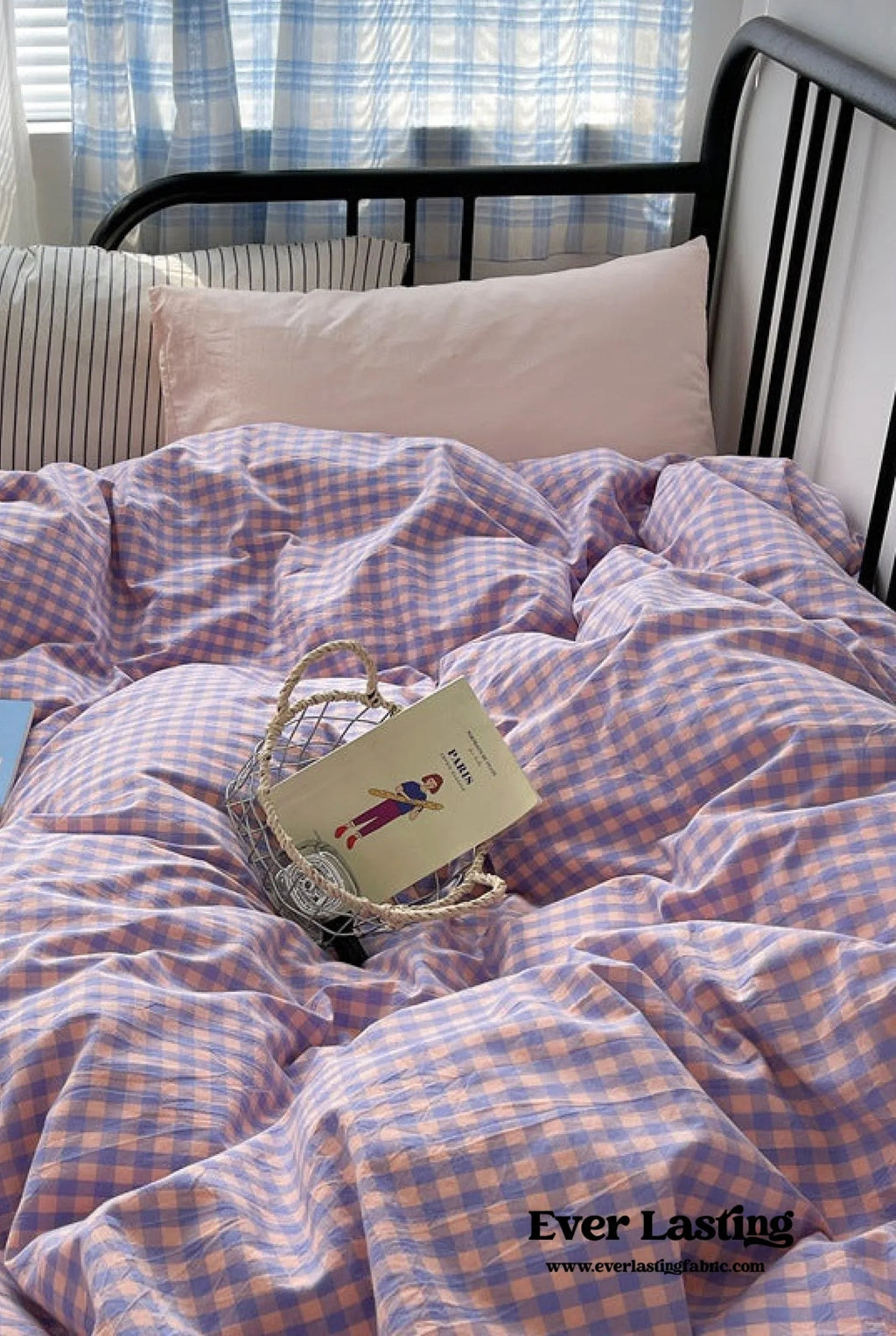 Mixed Gingham Striped Bedding Set / Mint Green