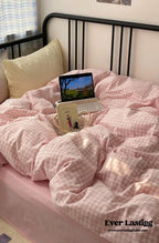 Mixed Gingham Striped Bedding Set / Mint Green