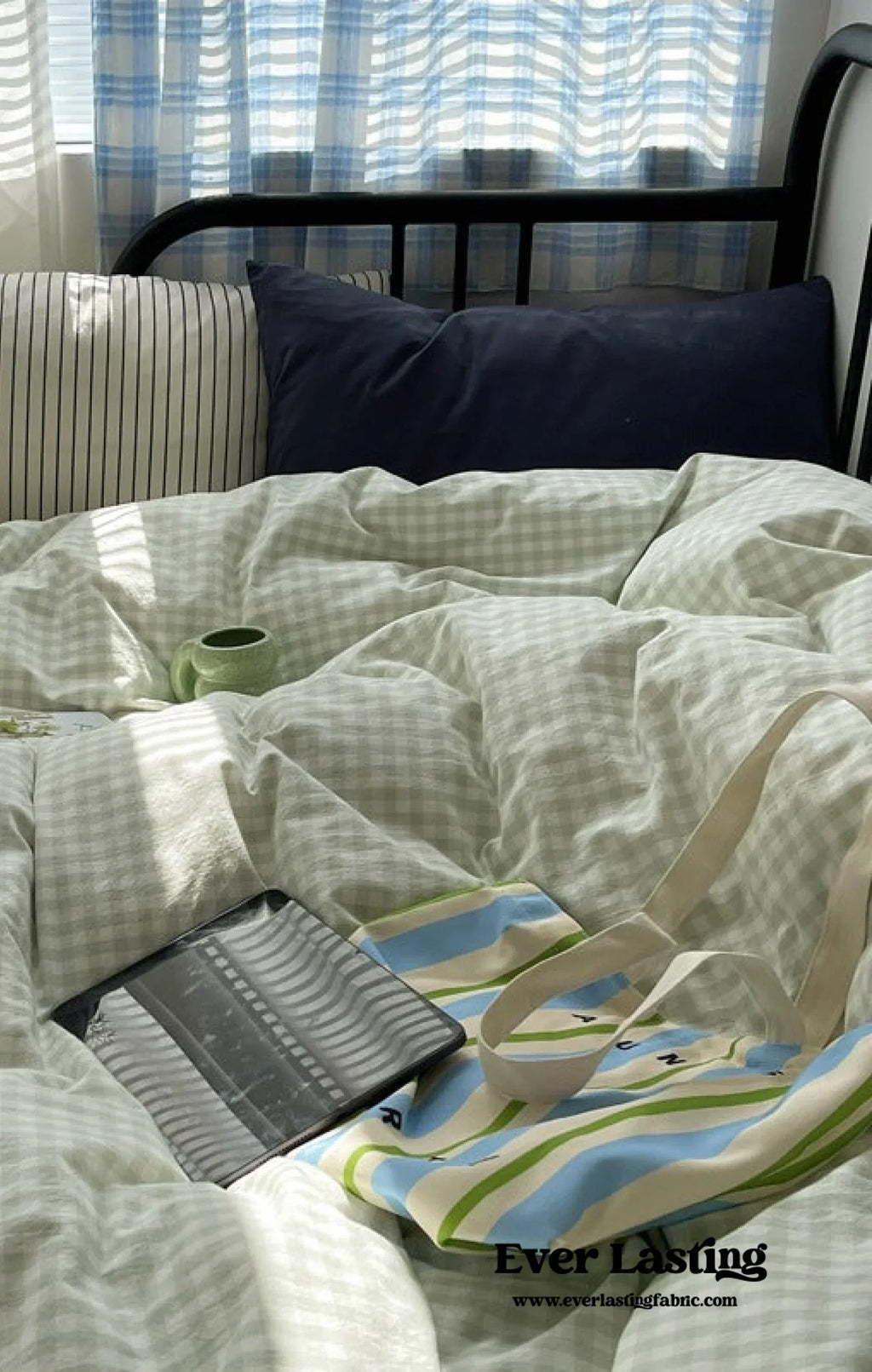Mixed Gingham Striped Bedding Set / Mint Green Ever Lasting