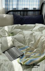 Mixed Gingham Striped Bedding Set / Mint Green Ever Lasting