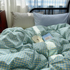 Mixed Gingham Striped Bedding Set / Mint Green