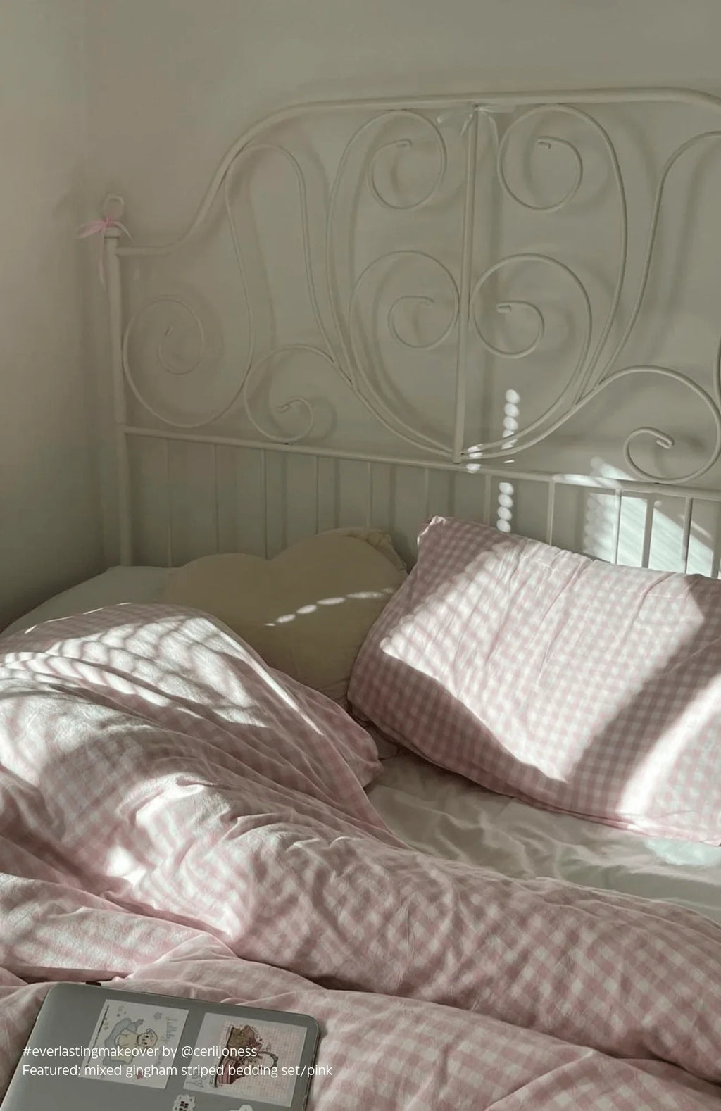 Mixed Gingham Striped Bedding Set / Mint Green