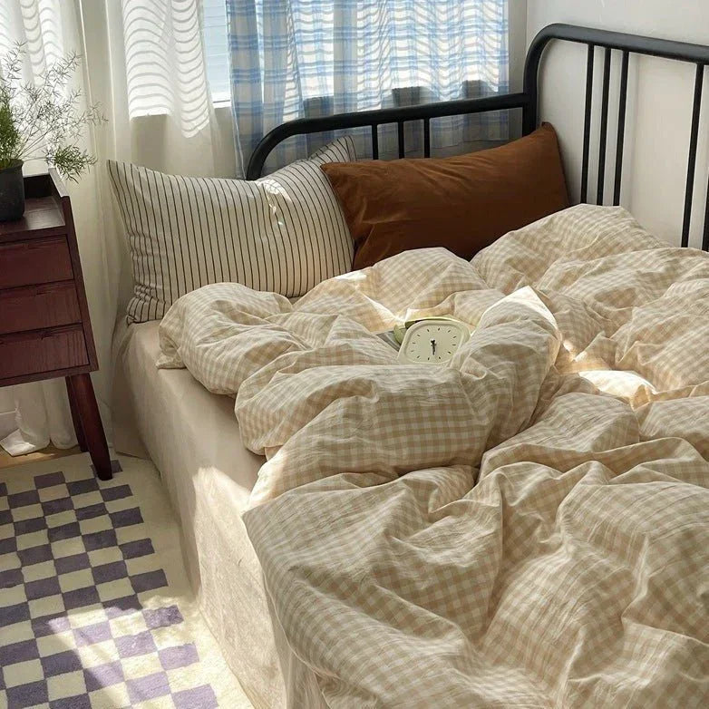 Mixed Gingham Striped Bedding Set / Mint Green Ever Lasting