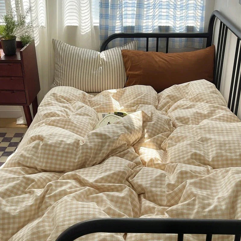 Mixed Gingham Striped Bedding Set / Mint Green