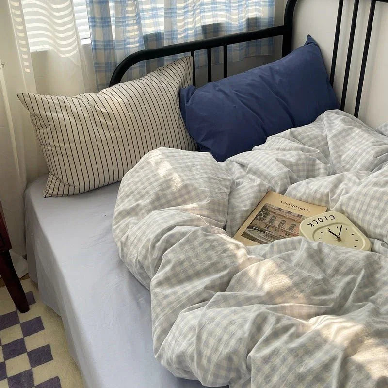 Mixed Gingham Striped Bedding Set / Purple Pink Ever Lasting