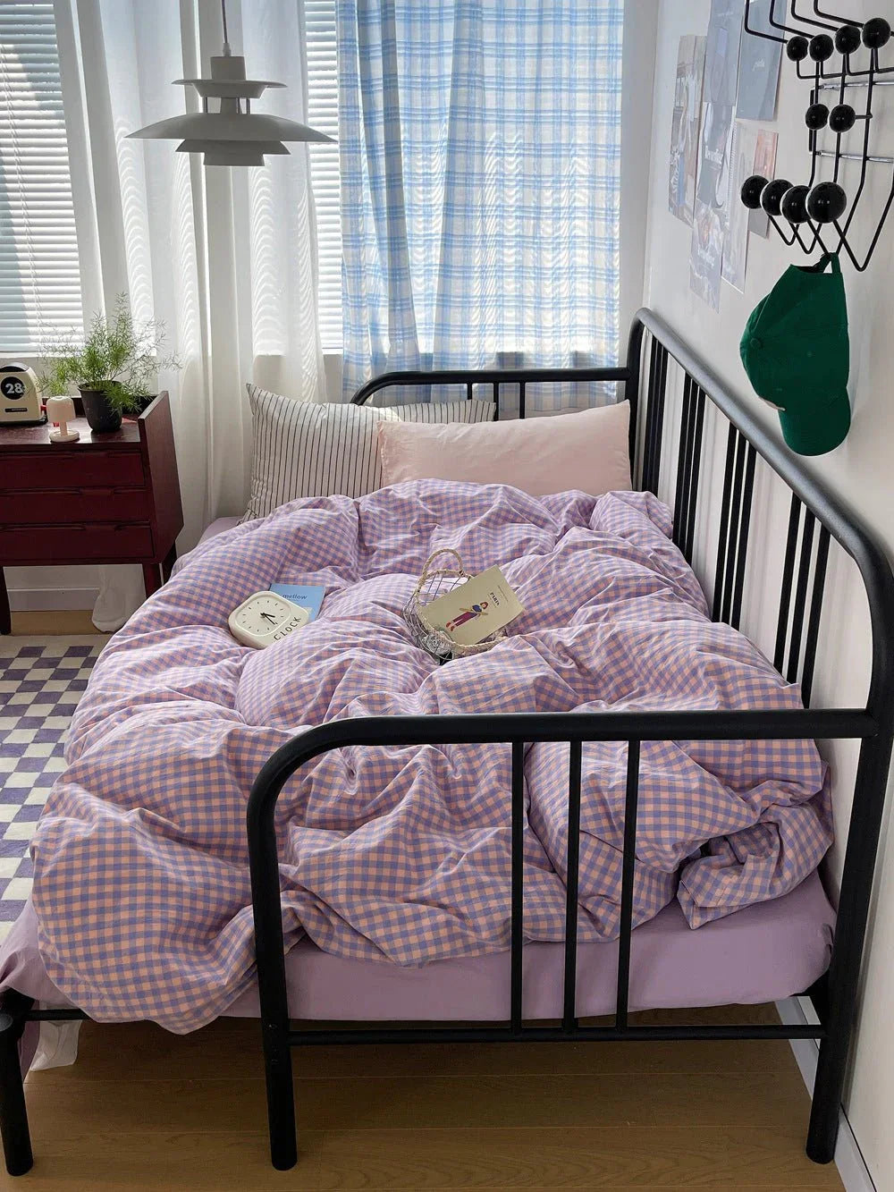 Mixed Gingham Striped Bedding Set / Purple Pink Ever Lasting