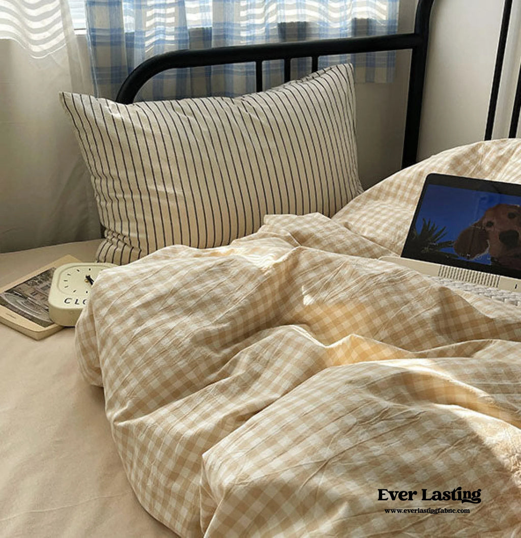 Mixed Gingham Striped Bedding Set / Purple Pink Ever Lasting