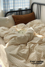 Mixed Gingham Striped Bedding Set / Purple Pink Ever Lasting