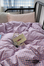 Mixed Gingham Striped Bedding Set / Purple Pink Ever Lasting