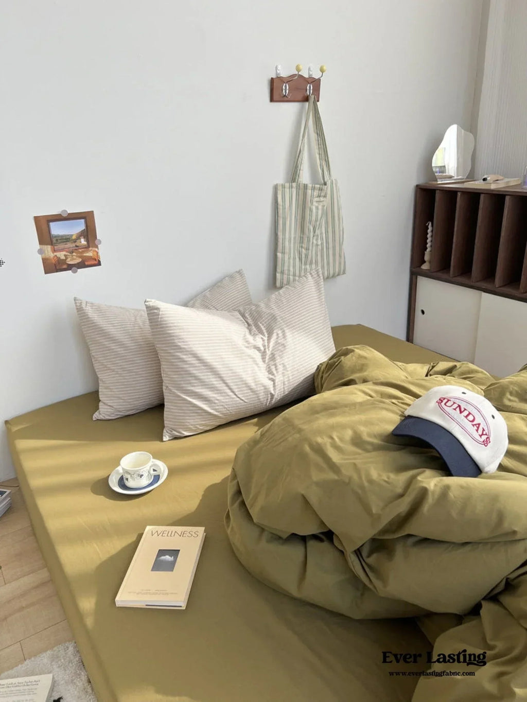 Mixed Stripe Washed Cotton Bedding Set / White + Red Ever Lasting