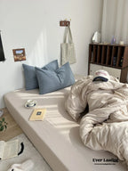 Mixed Stripe Washed Cotton Bedding Set / White + Red Ever Lasting