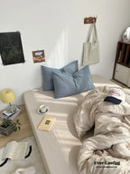 Mixed Stripe Washed Cotton Bedding Set / White + Red Ever Lasting