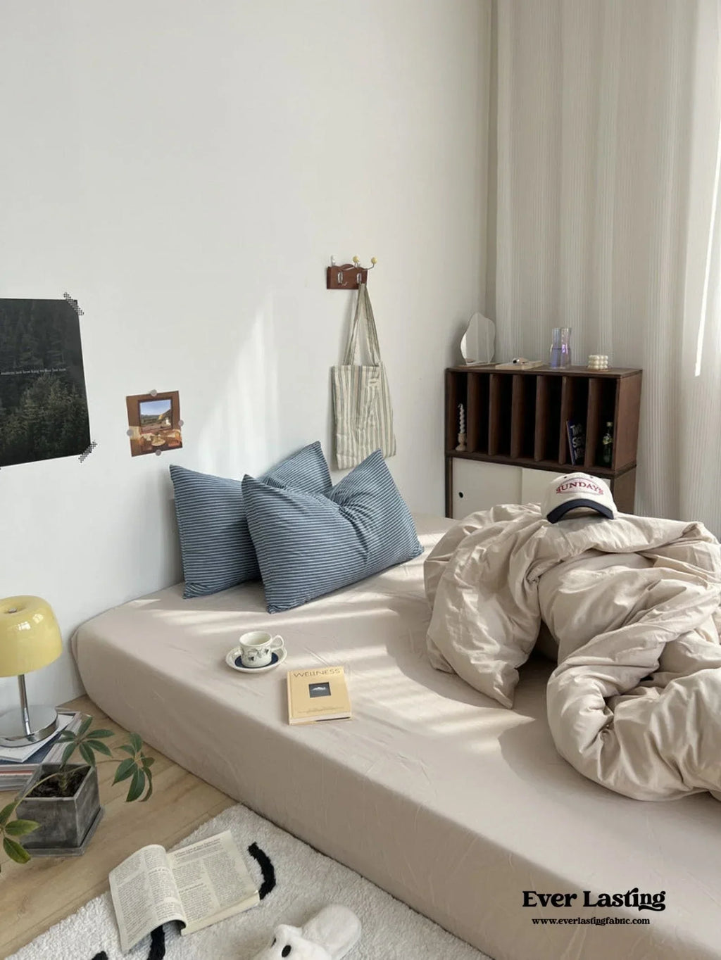 Mixed Stripe Washed Cotton Bedding Set / White + Red Ever Lasting
