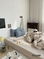 Mixed Stripe Washed Cotton Bedding Set / White + Red Ever Lasting