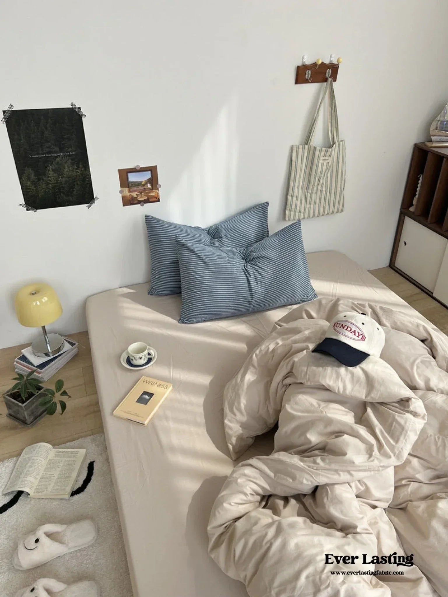 Mixed Stripe Washed Cotton Bedding Set / White + Red Ever Lasting