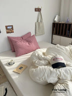 Mixed Stripe Washed Cotton Bedding Set / White + Red Ever Lasting