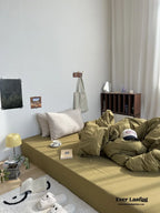 Mixed Stripe Washed Cotton Bedding Set / White + Red Ever Lasting