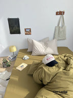 Mixed Stripe Washed Cotton Bedding Set / White + Red Ever Lasting