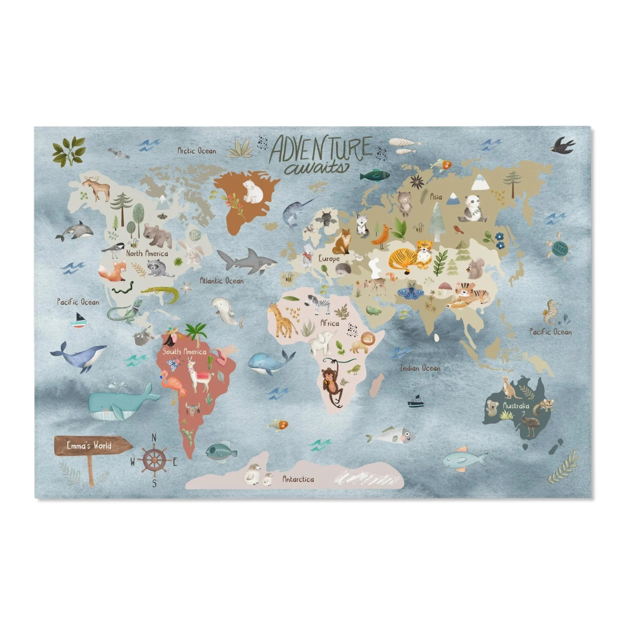 Baby Animals ABC Rug / World map Area Rug