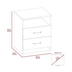 Modern 2-Drawer Nightstand End Table with Open Shelf in Black Wood Finish