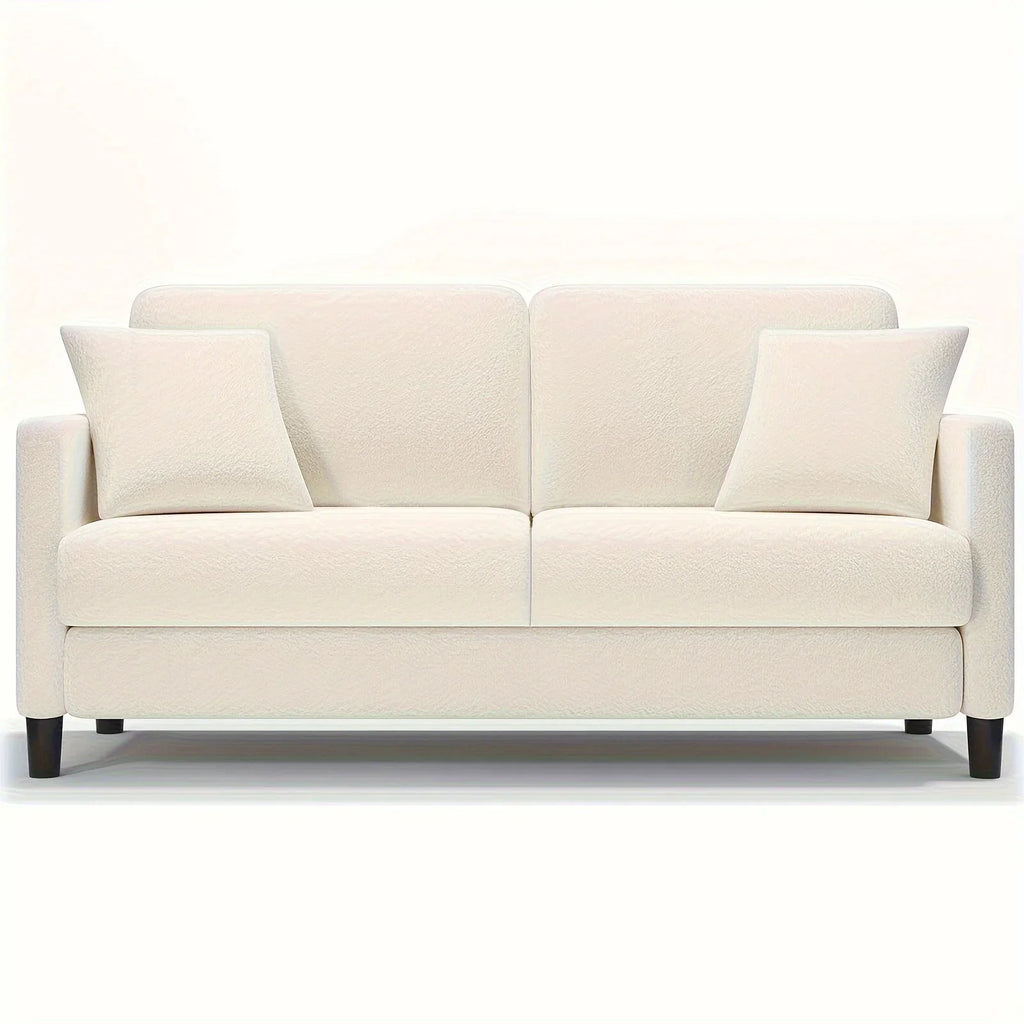 Modern 3-Seater Teddy Velvet Sofa with Pillows – Comfortable Fleece Love Seat for Living Room, Bedroom, or Home Office, Hardwood Frame, White Upholstery, Mid-Century Design, Home Office Couch | Elegant Velvet Sofa | Plush C House Of Avana