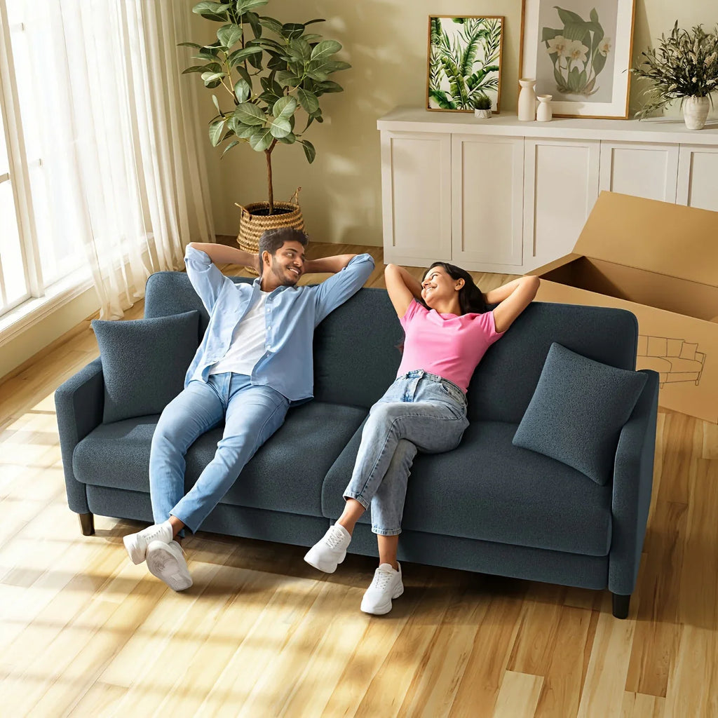 Modern 3-Seater Teddy Velvet Sofa with Pillows – Comfortable Fleece Love Seat for Living Room, Bedroom, or Home Office, Hardwood Frame, White Upholstery, Mid-Century Design, Home Office Couch | Elegant Velvet Sofa | Plush C House Of Avana