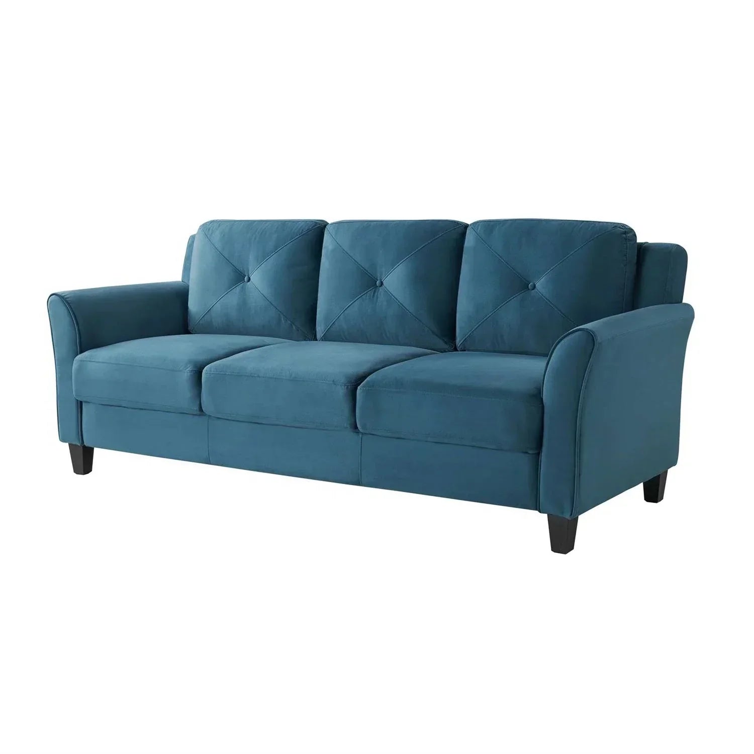Modern 3-Seater Upholstered Sofa in Blue Microfiber with Button Tufted Cushions