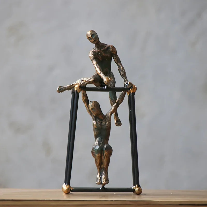 Modern Abstract Bronze Sculpture: Two Figures on a Black Frame - Suitable for Home, Office, or Bookshelf Decor - House Of Avana