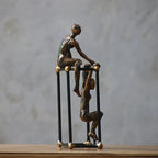 Modern Abstract Bronze Sculpture: Two Figures on a Black Frame - Suitable for Home, Office, or Bookshelf Decor - House Of Avana