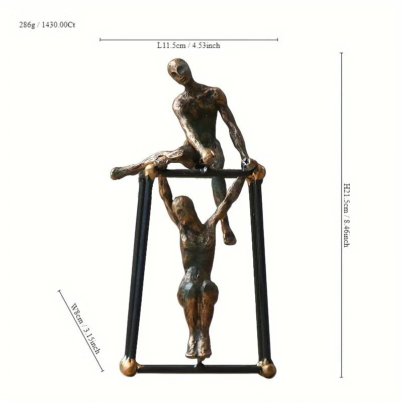 Modern Abstract Bronze Sculpture: Two Figures on a Black Frame - Suitable for Home, Office, or Bookshelf Decor - House Of Avana