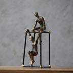 Modern Abstract Bronze Sculpture: Two Figures on a Black Frame - Suitable for Home, Office, or Bookshelf Decor - House Of Avana