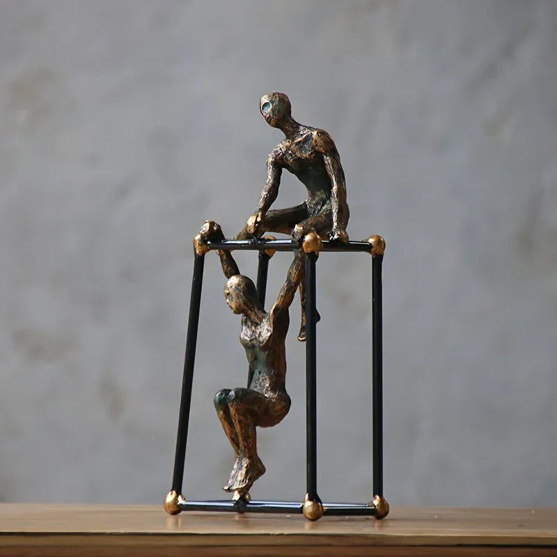 Modern Abstract Bronze Sculpture: Two Figures on a Black Frame - Suitable for Home, Office, or Bookshelf Decor - House Of Avana