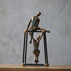 Modern Abstract Bronze Sculpture: Two Figures on a Black Frame - Suitable for Home, Office, or Bookshelf Decor - House Of Avana