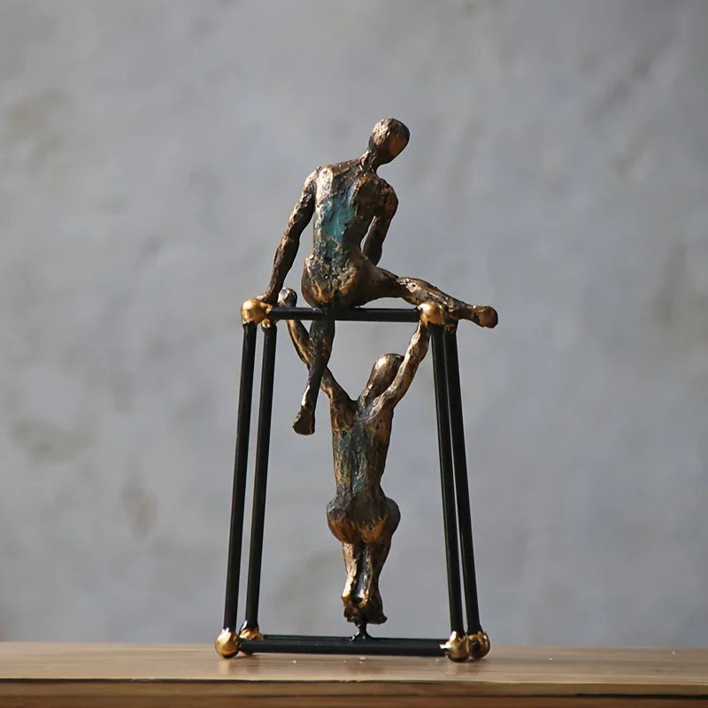 Modern Abstract Bronze Sculpture: Two Figures on a Black Frame - Suitable for Home, Office, or Bookshelf Decor - House Of Avana