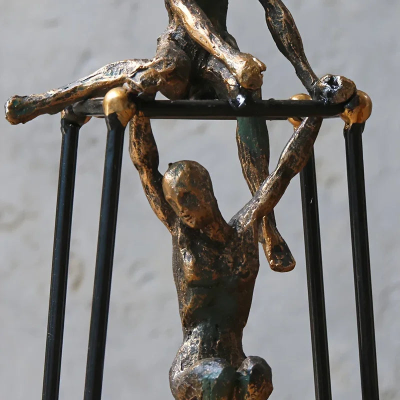 Modern Abstract Bronze Sculpture: Two Figures on a Black Frame - Suitable for Home, Office, or Bookshelf Decor - House Of Avana